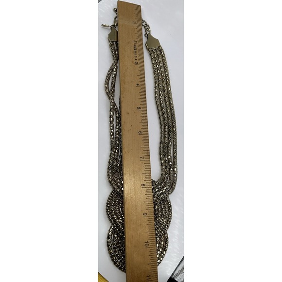 Express Necklace Antiqued Gold Tone Chunky Braided Statement Dramatic Sculptural - Picture 5 of 5